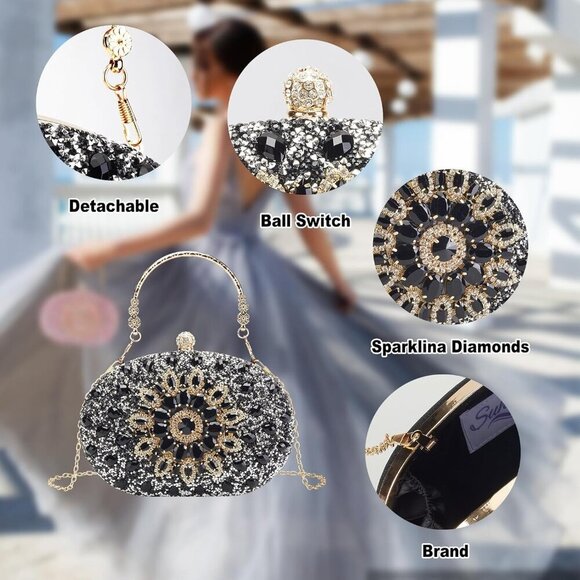 Rhinestone Evening Clutch Satin Crystal Diamond Small Handbag for Weddings